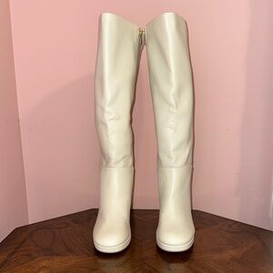 Cream Over the Knee Boots with Sleek Design